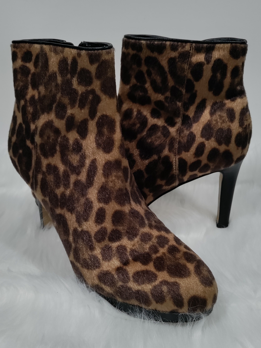 Nine West WINKIANAP2 Leopard Faux Fur Ankle Booties Heels Size 8M